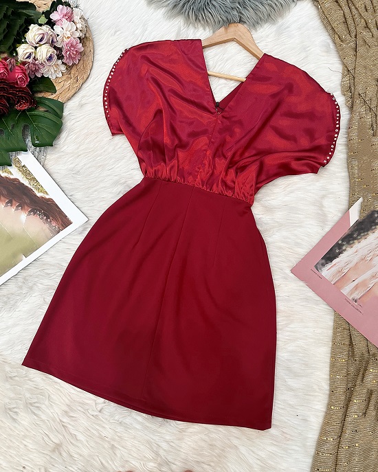 Đầm Dơi Cổ Tim Đính Hạt Pha Lê Lấp Lánh - 2721 (2721) chụp thực tế - Thời Trang Minh Ngọc