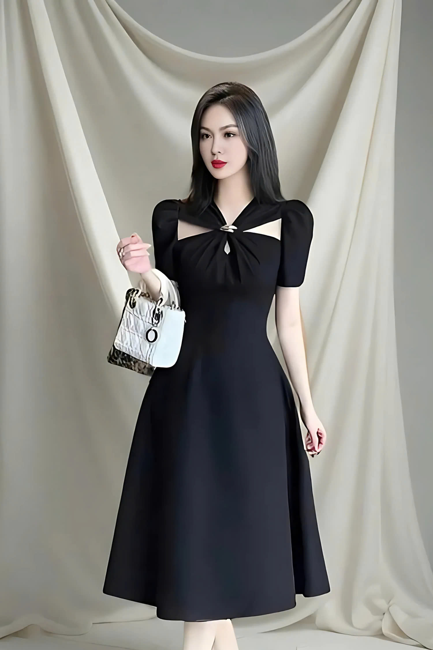 Đầm Dự Tiệc Cổ Đính Khoan Vàng - 2722 (2722) chụp thực tế - Thời Trang Minh Ngọc