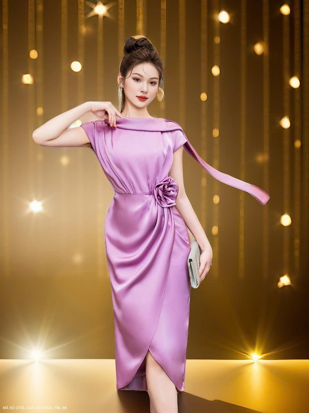 Đầm Cổ Sen Eo Đính Hoa - 2729 (2729) chụp thực tế - Thời Trang Minh Ngọc