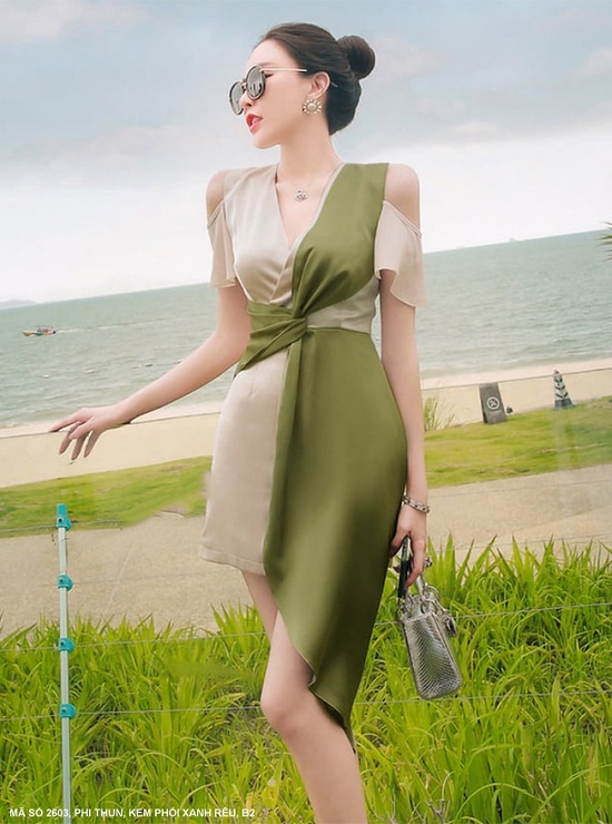 Đầm Dạo Phố Phối 2 Màu Quyến Rũ - 2603 (2603) chụp thực tế - Thời Trang Minh Ngọc