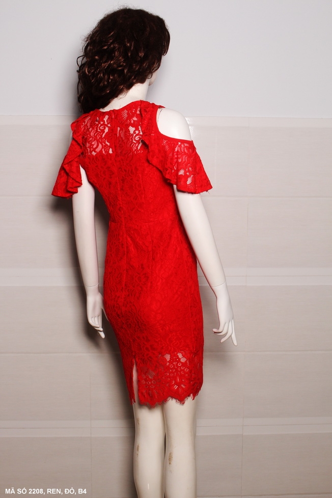 Đầm Ren Vai Hở Tay Nhún - Mã Số :2208 (2208) chụp thực tế - Thời Trang Minh Ngọc