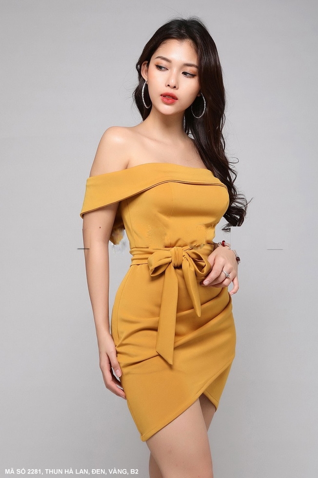 Đầm Trễ Vai Thắt Nơ Eo Lai Chéo Sang Trọng - 2281 - 2281 chụp thực tế tại Thời Trang Minh Ngọc