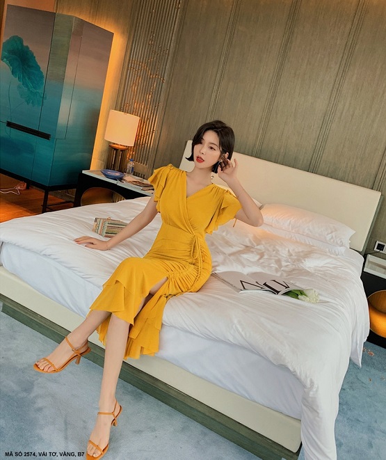 Đầm Dún Tay Dún Thân Quyến Rũ - 2574 (2574) chụp thực tế - Thời Trang Minh Ngọc